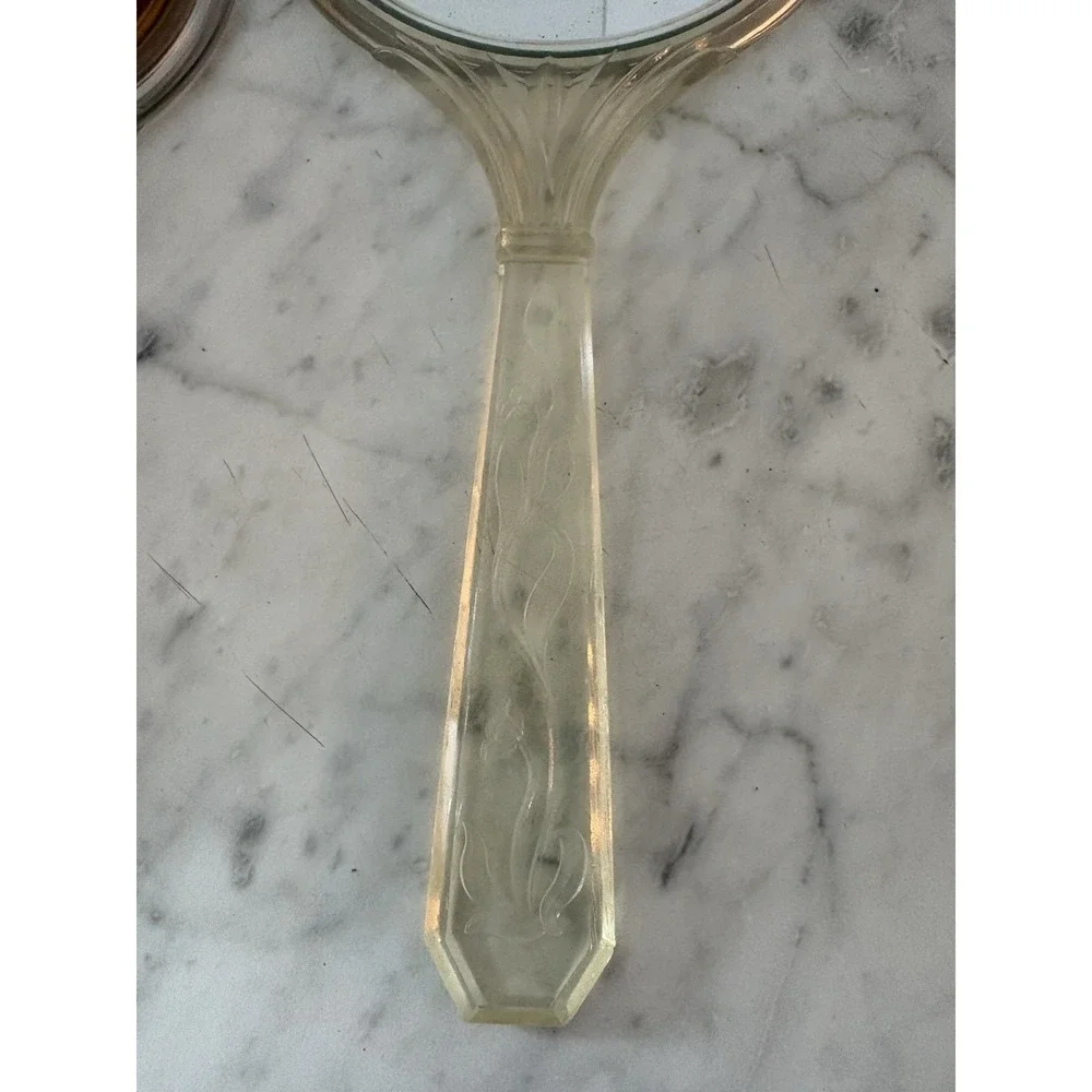 Vtg Early 20th Century Lucite Hand Held Mirror Brush Floral Bouquet Medallian - Picture 8 of 8